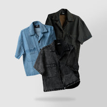 Charger l'image dans la galerie, HOMME - DANIEL - CHEMISE EN DENIM (bleu/gris délavé/jaune moutarde)
